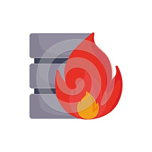 Database server fire on white background