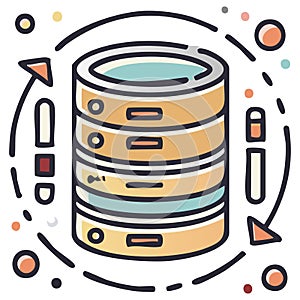Database server icon for data synchronization processing and backup concept