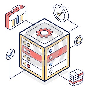 Database Server Illustration with Cloud Computing and Data Management Icons