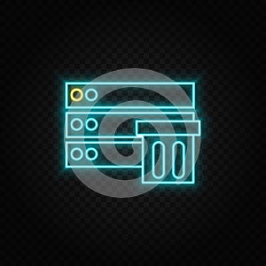 Database, server, storage. Blue neon vector icon. Transparent background