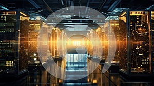 database server. super computer stores big data digital information. Hi tech technology background. generative AI