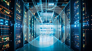 database server. super computer stores big data digital information. Hi tech technology background. generative AI
