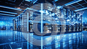 database server. super computer stores big data digital information. Hi tech technology background. generative AI