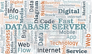 Database Server vector word cloud, made with text only.