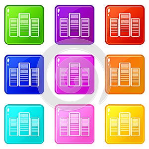 Database servers icons 9 set