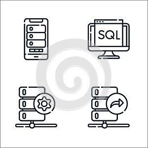 database and servers line icons. linear set. quality vector line set such as data transfer, data, sql