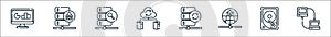 database and servers line icons. linear set. quality vector line set such as local, hard disk drive, home network, sync, file,