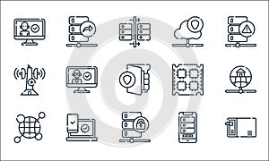 database and servers line icons. linear set. quality vector line set such as personal, server, global, mobile, accesibility, tower