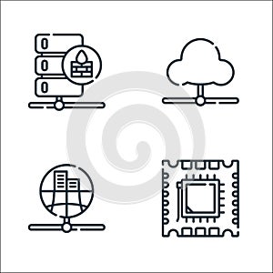 database and servers line icons. linear set. quality vector line set such as processor, public, cloud