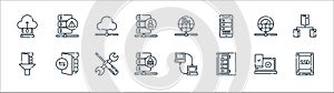 database and servers line icons. linear set. quality vector line set such as ssd disk, server, firewall, filter, network, cloud,