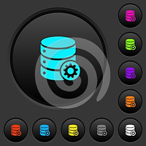 Database settings dark push buttons with color icons