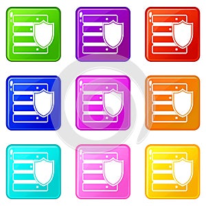 Database with shield icons 9 set