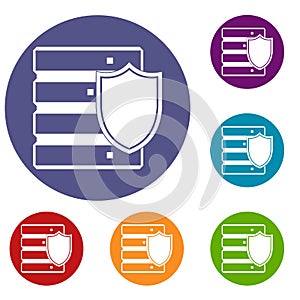 Database with shield icons set