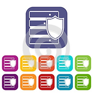 Database with shield icons set