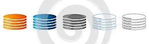 Database Stack Icons Set Flat Design Vector Illustration