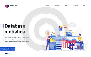 Database statistics landing page, people organize files, work with digital interface