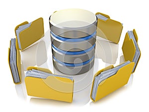 Database storage concept on servers in cloud. 3D image isolated