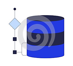 Database structure with flow diagram 2D cartoon object