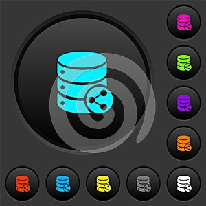 Database table relations dark push buttons with color icons