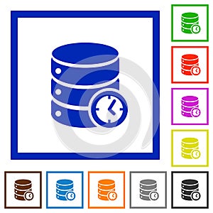 Database timed events flat framed icons