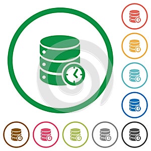 Database timed events flat icons with outlines