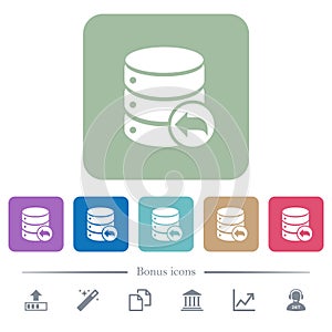 Database transaction rollback flat icons on color rounded square backgrounds