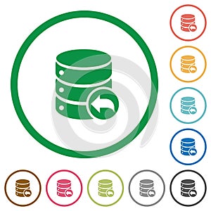 Database transaction rollback flat icons with outlines