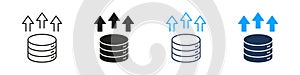 Database Upload Storage Line and Solid Icon Set. Digital Server Cloud Transfer Symbol Collection. Isolated Vector