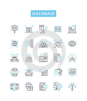 Database vector line icons set. database, SQL, MySQL, Oracle, Access, MongoDB, PostgreSQL illustration outline concept