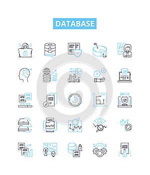 Database vector line icons set. database, SQL, MySQL, Oracle, Access, MongoDB, PostgreSQL illustration outline concept