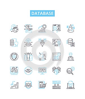 Database vector line icons set. database, SQL, MySQL, Oracle, Access, MongoDB, PostgreSQL illustration outline concept