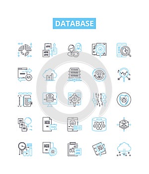 Database vector line icons set. database, SQL, MySQL, Oracle, Access, MongoDB, PostgreSQL illustration outline concept