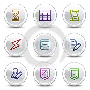 Database web colour icons, white circle buttons