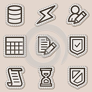 Database web icons, brown contour sticker series