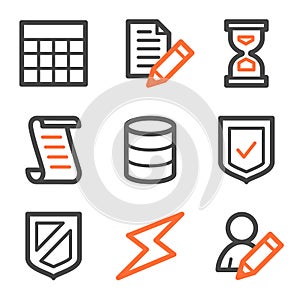 Database web icons, orange and gray contour series
