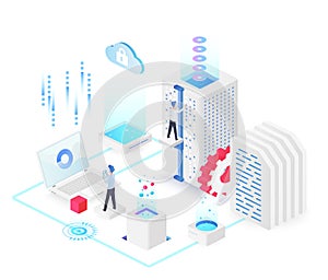 Database white isometric vector illustration