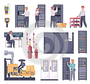 Datacenter Cartoon Icons Collection