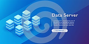 Datacenter Database isometric vector illustration. Abstract 3d hosting server or data center room background