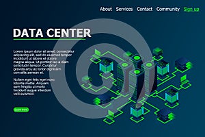 Datacenter, hosting server or data center room concept. Concept of big data processing center, cloud database