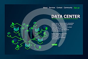 Datacenter, hosting server or data center room concept. Concept of big data processing center, cloud database