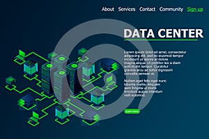 Datacenter, hosting server or data center room concept. Concept of big data processing center, cloud database