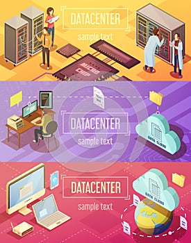 Datacenter Isometric Banners Set