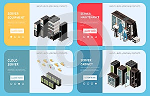 Datacenter Isometric Colored Banner Set