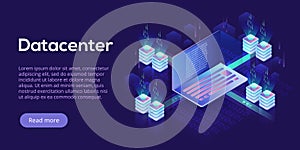 Datacenter isometric vector illustration. Abstract 3d hosting se