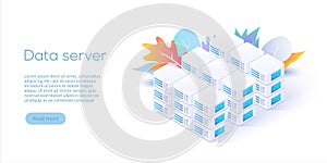 Datacenter isometric vector illustration. Abstract 3d hosting se