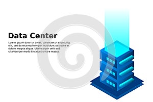 Datacenter isometric vector illustration. Abstract 3d hosting server or data center room background.