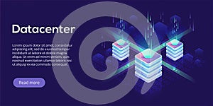 Datacenter isometric vector illustration. Abstract 3d hosting se