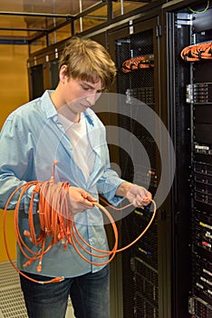 Datacenter professional checking network cables