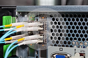 Datacenter Server Fiber optic connection to a Server photo