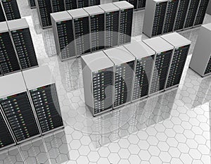 Datacenter: server room with server clusters